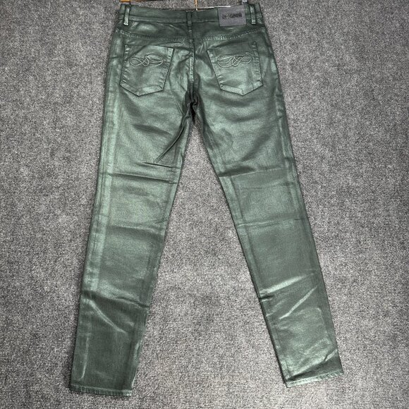 Just Cavalli Jeans Womens 30 Green Waxy Skinny Cotton Stretch Pockets Zip Fly - Picture 7 of 9